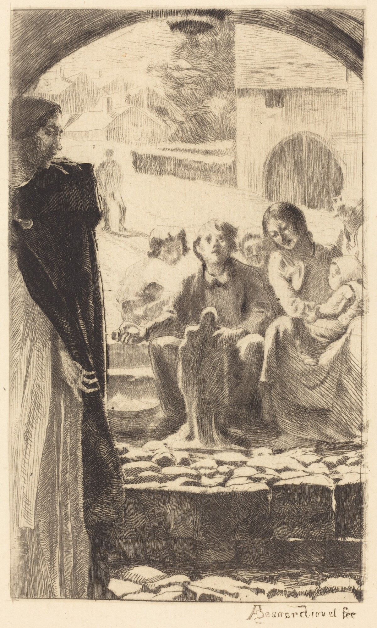 Pierre Copies the Virgin from the Portal of the Church of Marly (Pierre Copie la Vierge du Portail de L'Église de Marly) by Albert Besnard