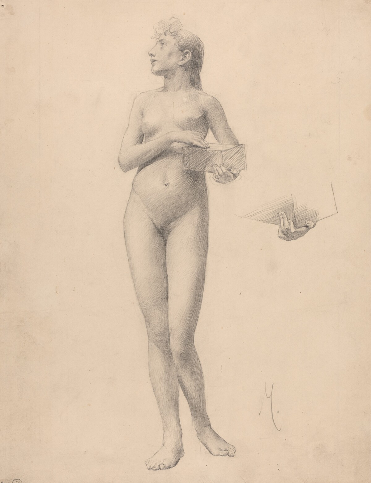 Standing Nude Woman Holding a Box by Karel Vitezslav Masek