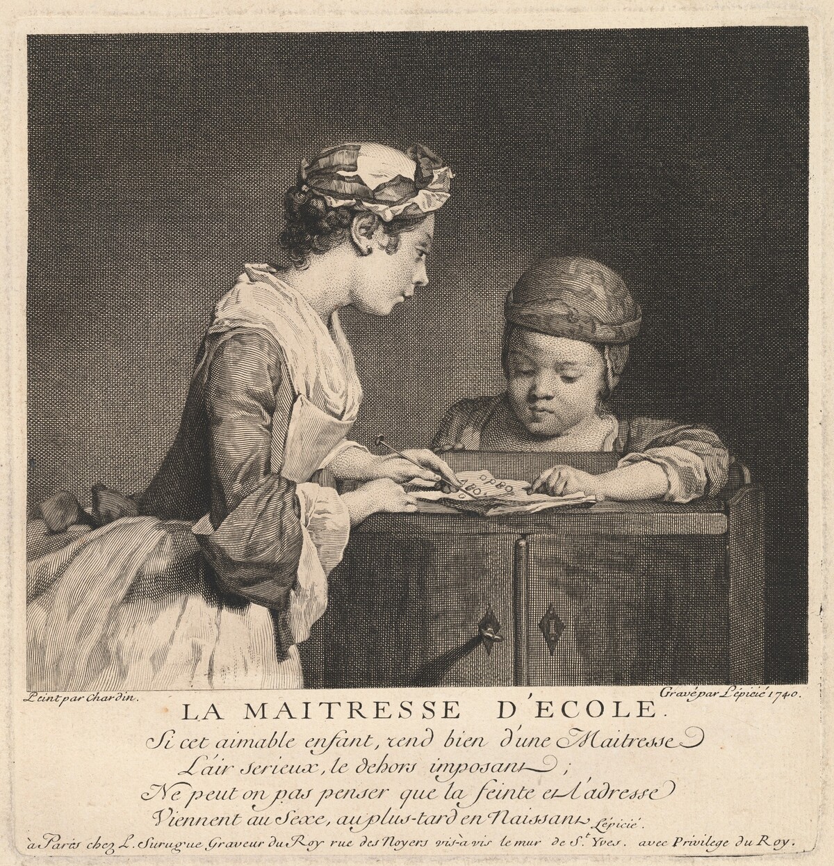 La Maitresse d'ecole by Bernard Lépicié after Jean Siméon Chardin