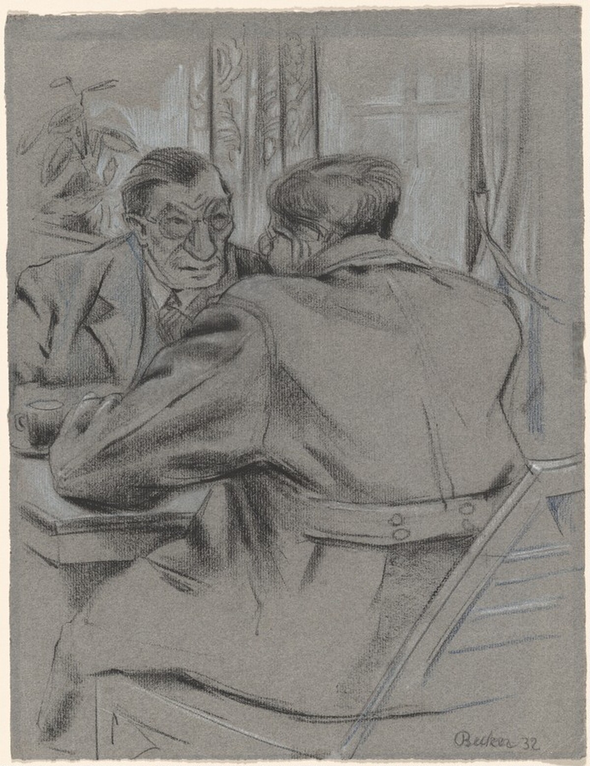 Two Men Seated at a Table by Gerda Becker With