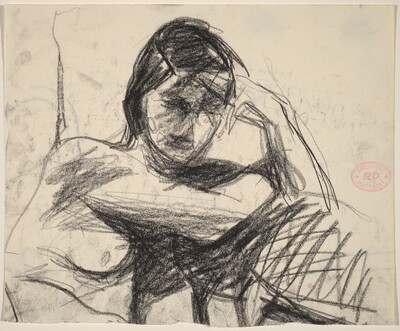 Untitled [nude resting her arms on a cushion]