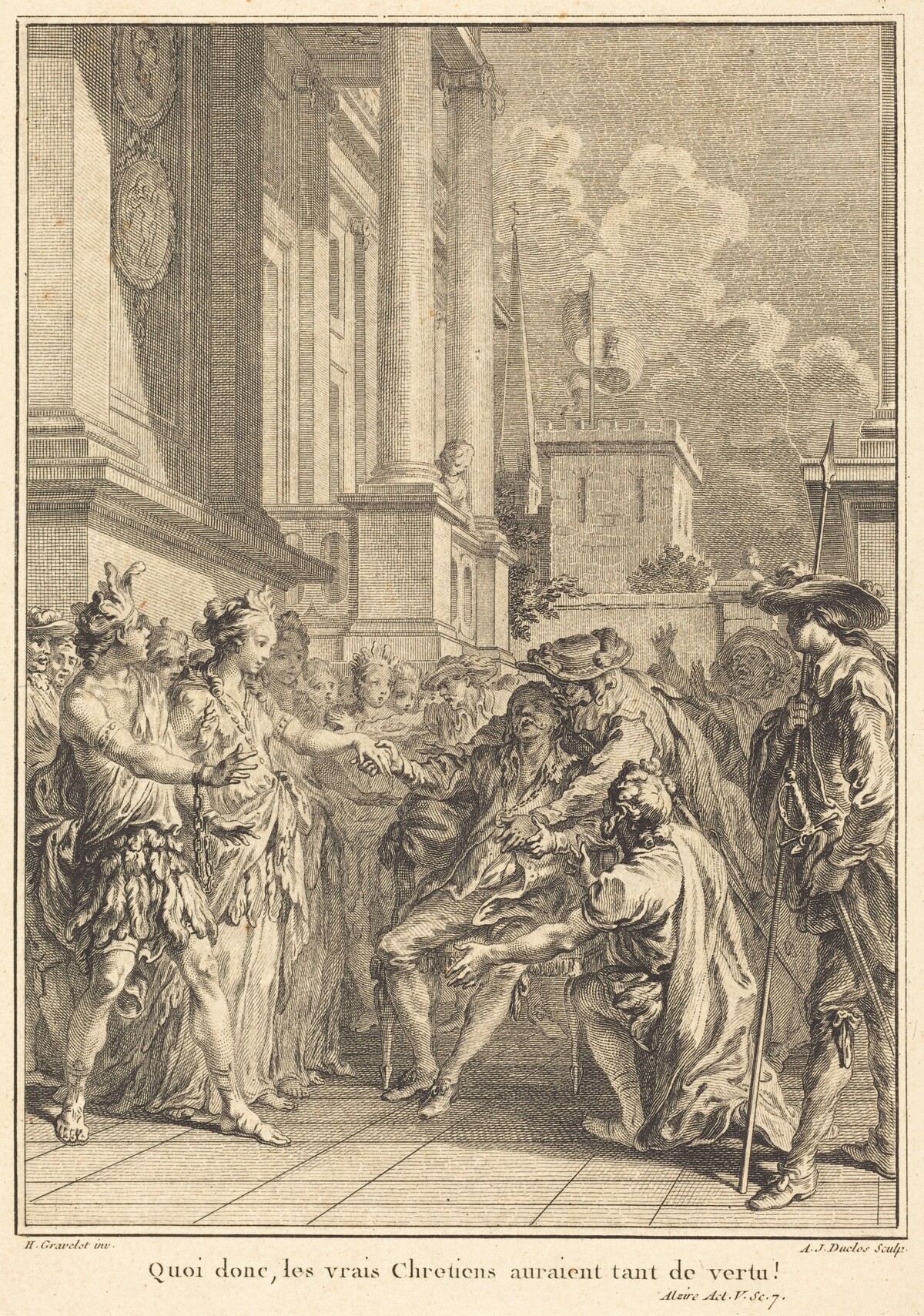 Quoi donc, les vrais Chretiens auraient tant de vertu! by Antoine-Jean Duclos after Hubert François Gravelot