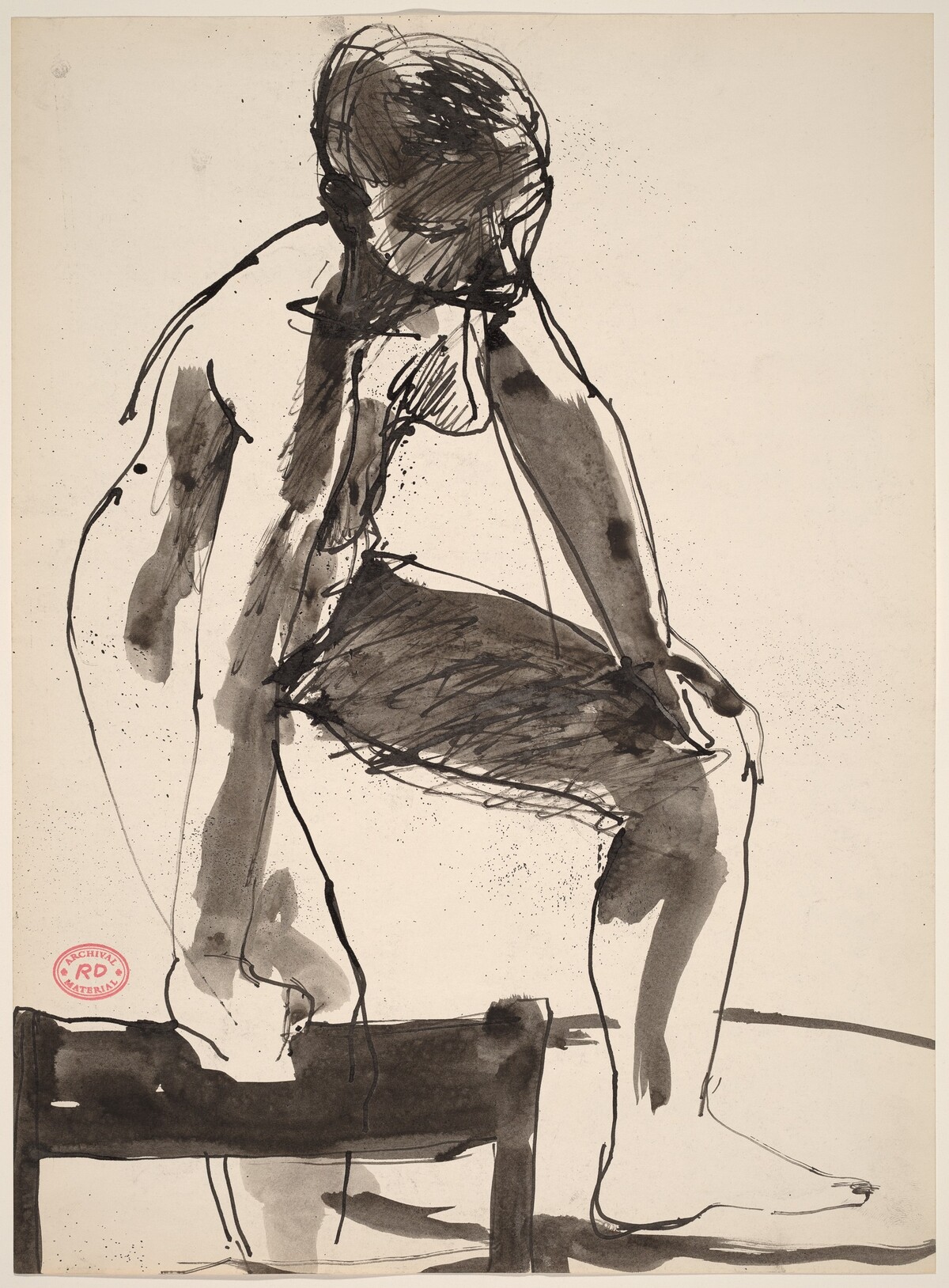Untitled [female nude holding chair as support and stepping up] by Richard Diebenkorn