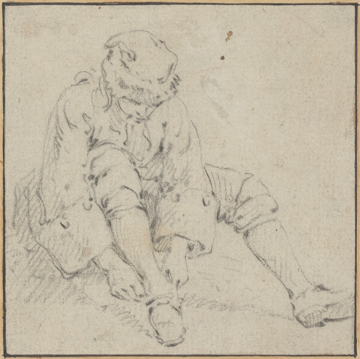 Man Pulling on His Shoe by Attributed to Jean-Baptiste Le Prince