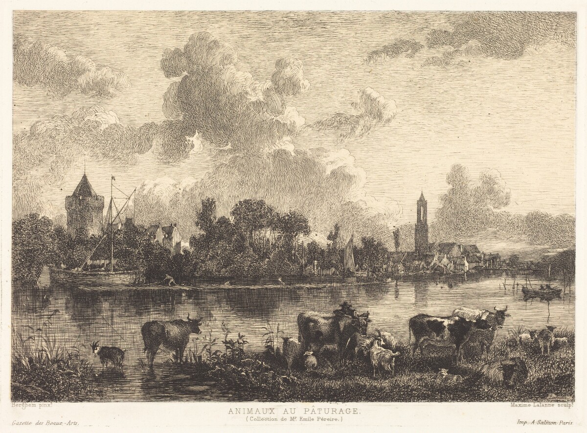 Animaux au Pâturage (Animals at Pasture) by Maxime Lalanne after Nicolaes Pietersz Berchem
