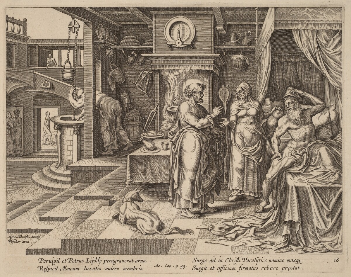 The Healing of Eneas by Saint Peter by Philip Galle after Maerten van Heemskerck