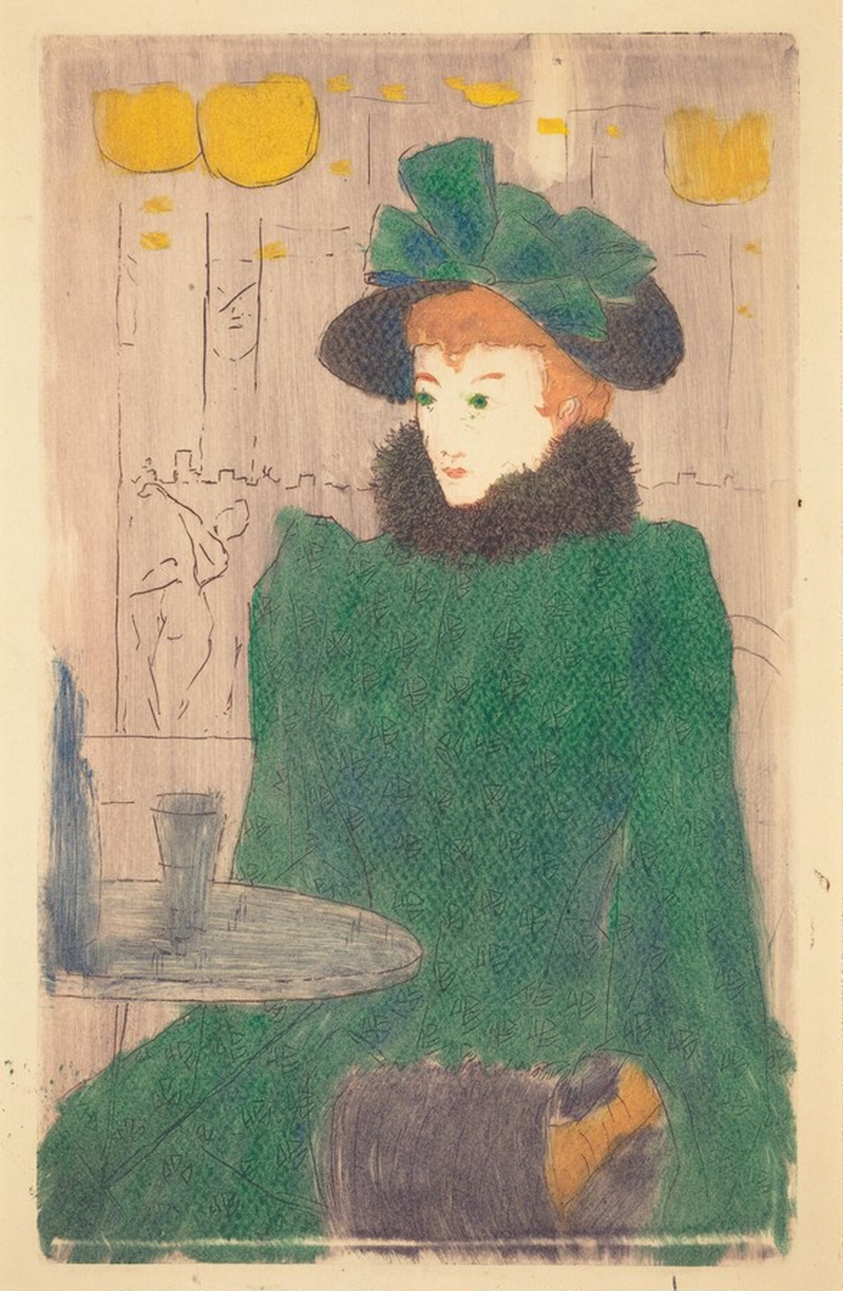 Au café - La jeune femme en vert by Adolphe Albert