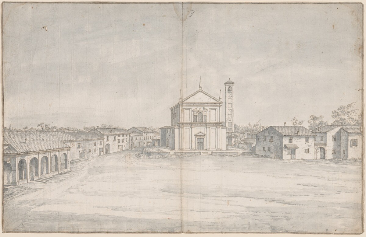 A Town Center with a Church by Italian 18th Century