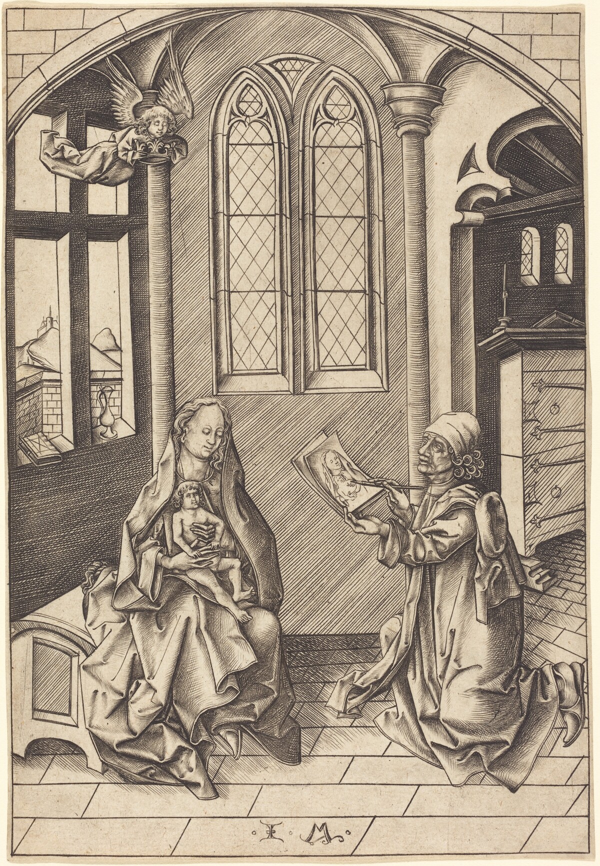 Saint Luke Drawing a Portrait of the Virgin by Israhel van Meckenem