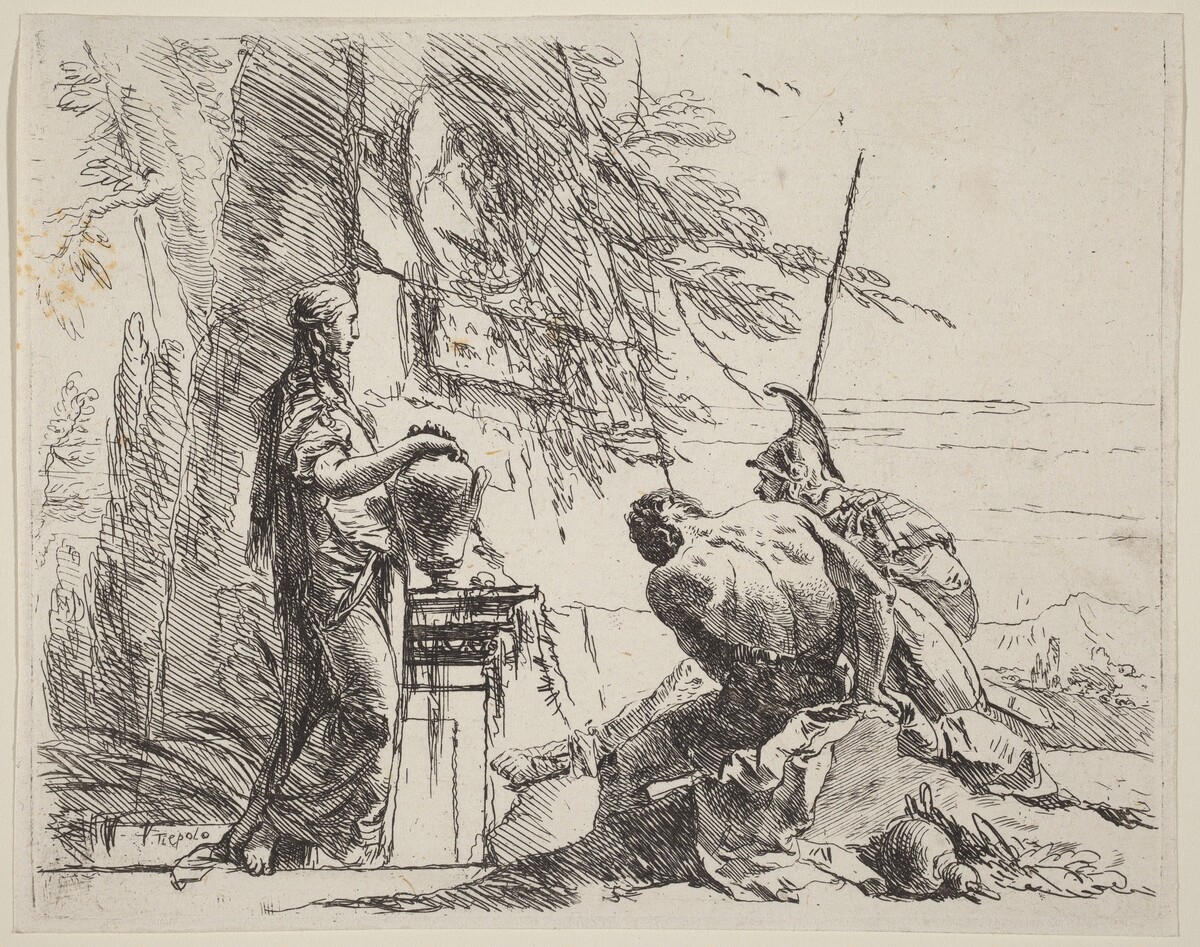 Standing Woman and Seated Men before an Obelisk by Giovanni Battista Tiepolo
