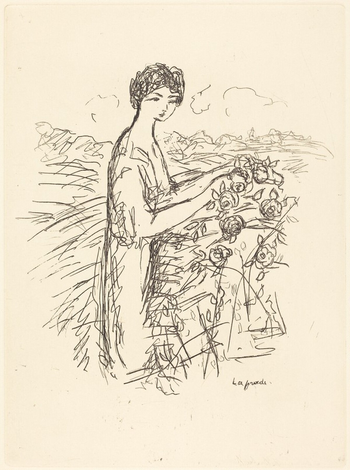Woman Standing beside a Rosebush by Pierre Laprade