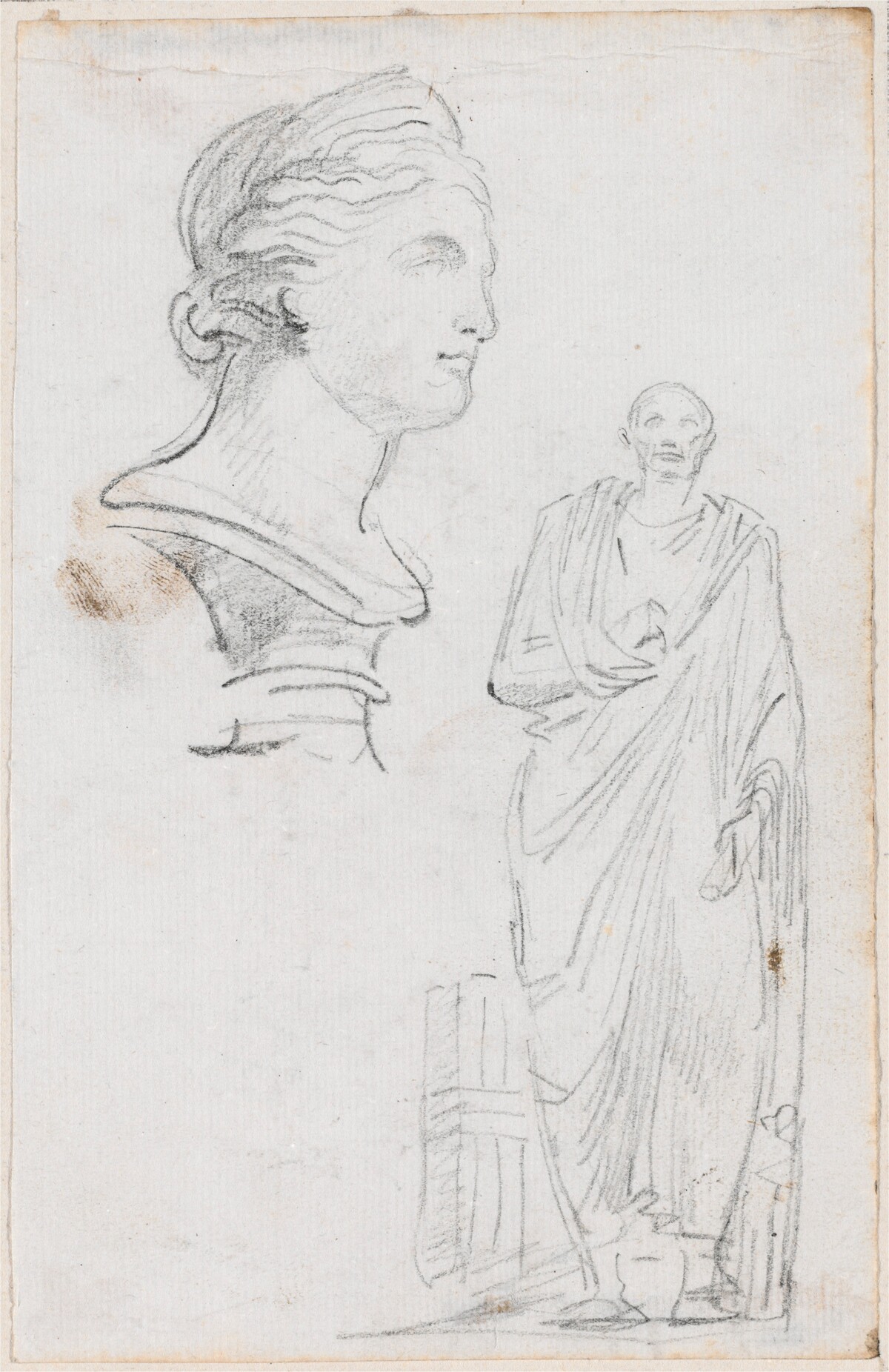 Bust of a Roman Woman and Statue of a Roman Man by Hubert Robert