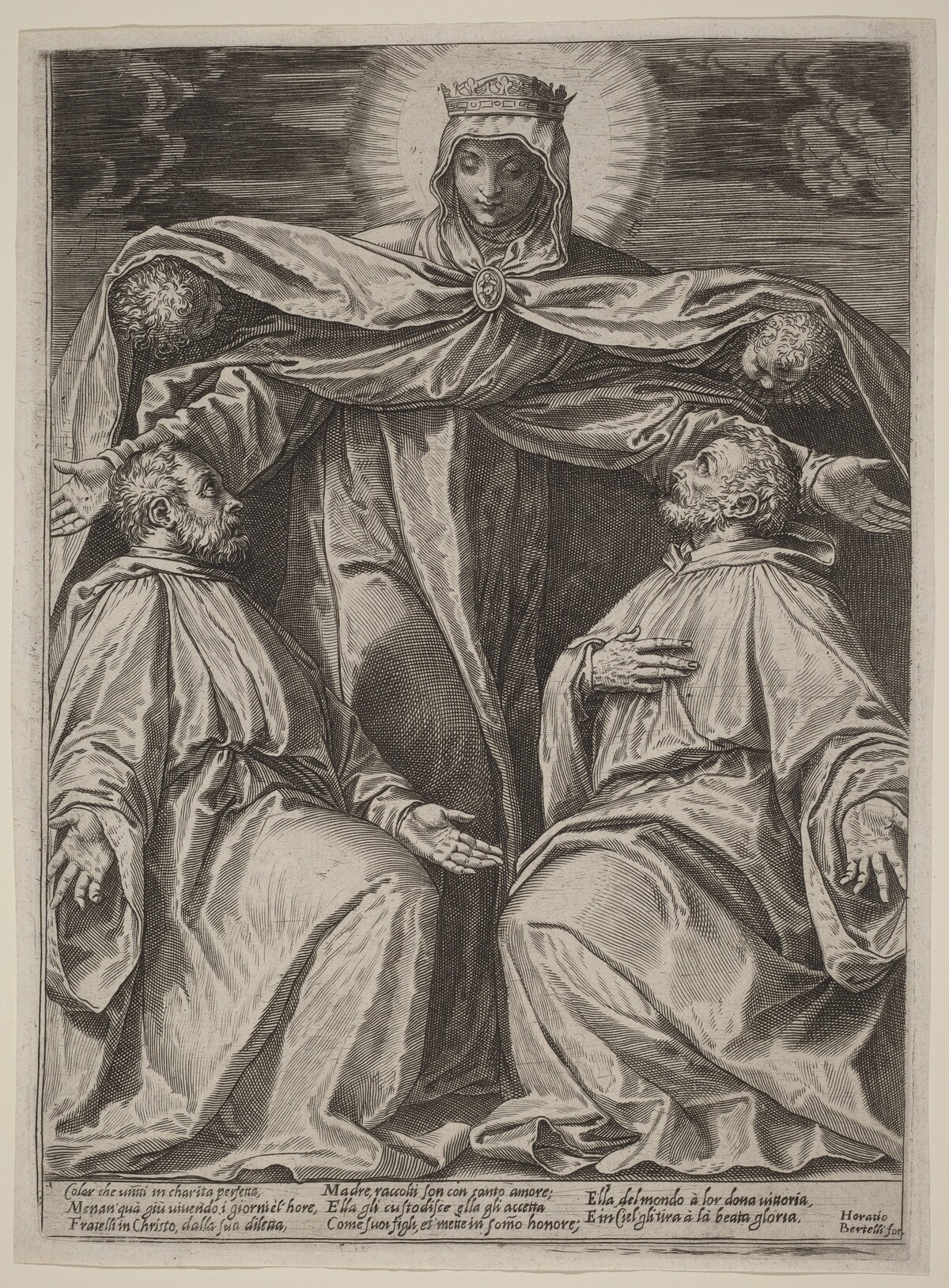 The Madonna Protecting Two Members of a Confraternity by Agostino Carracci after Veronese