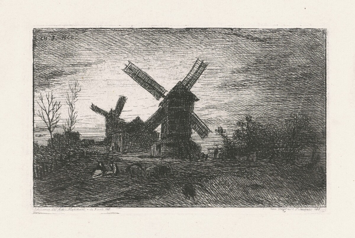 Two Windmills at Montmartre by Charles Jacque