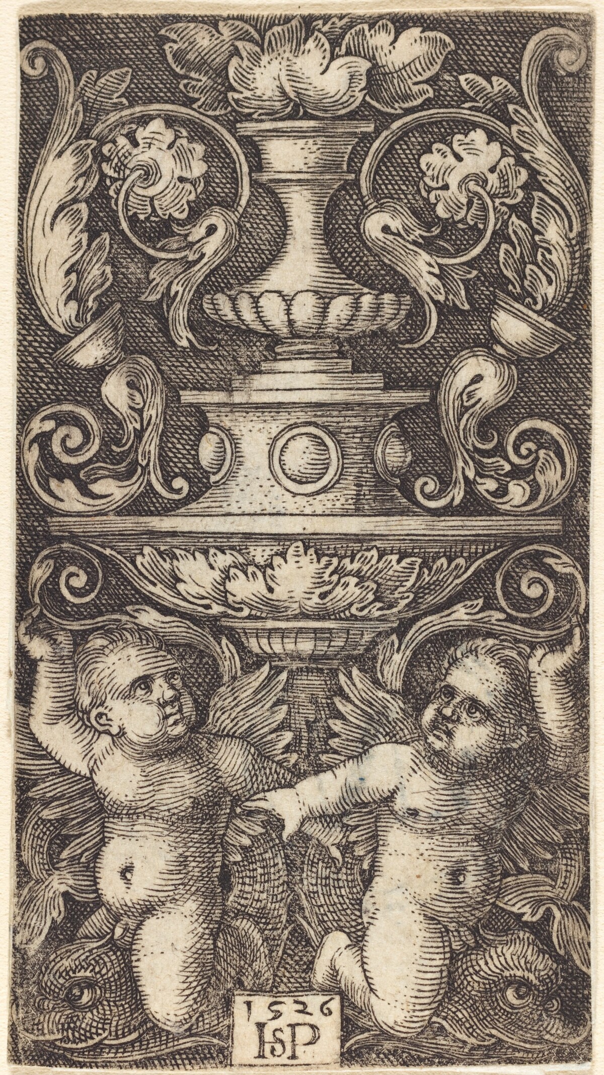 Double Cup with Two Genii Riding on Dolphins by Sebald Beham