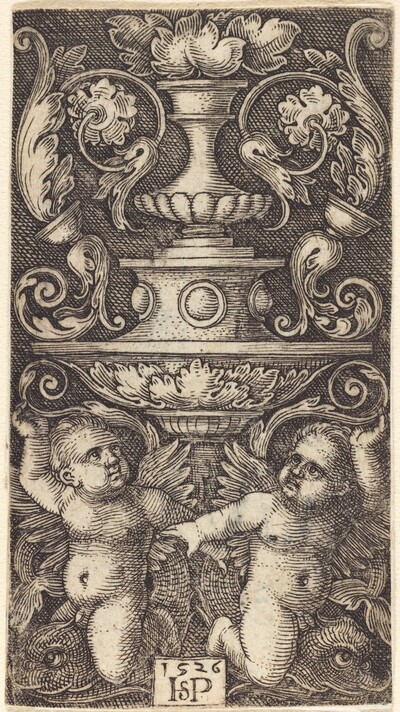 Double Cup with Two Genii Riding on Dolphins