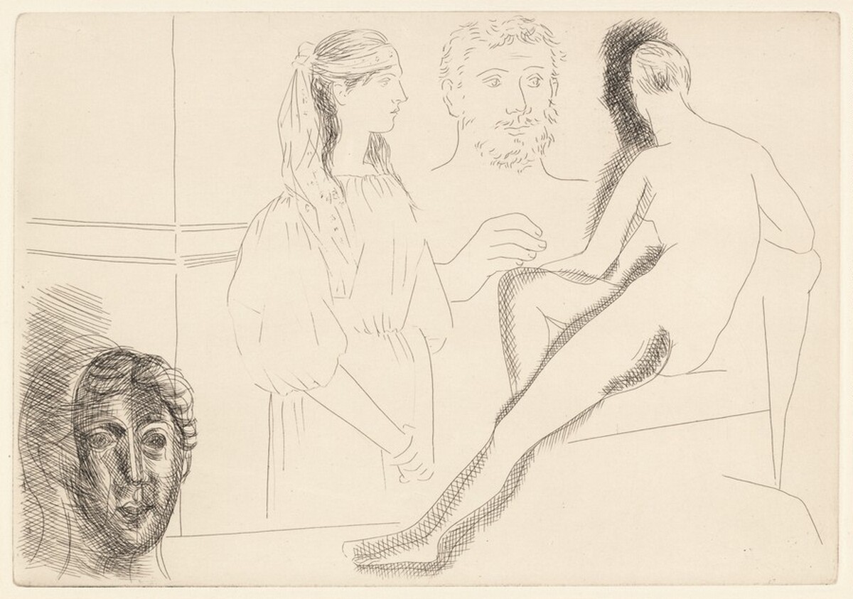 Sculpteur devant sa sculpture, avec jeune fille au turban et tête sculptée (Sculptor before His Sculpture with a Young Woman Wearing a Headdress, and a Sculpted Head) by Pablo Picasso, Honoré de Balzac (author)
