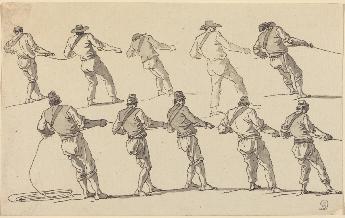 Ten Men Pulling on Ropes by Claude-Joseph Vernet