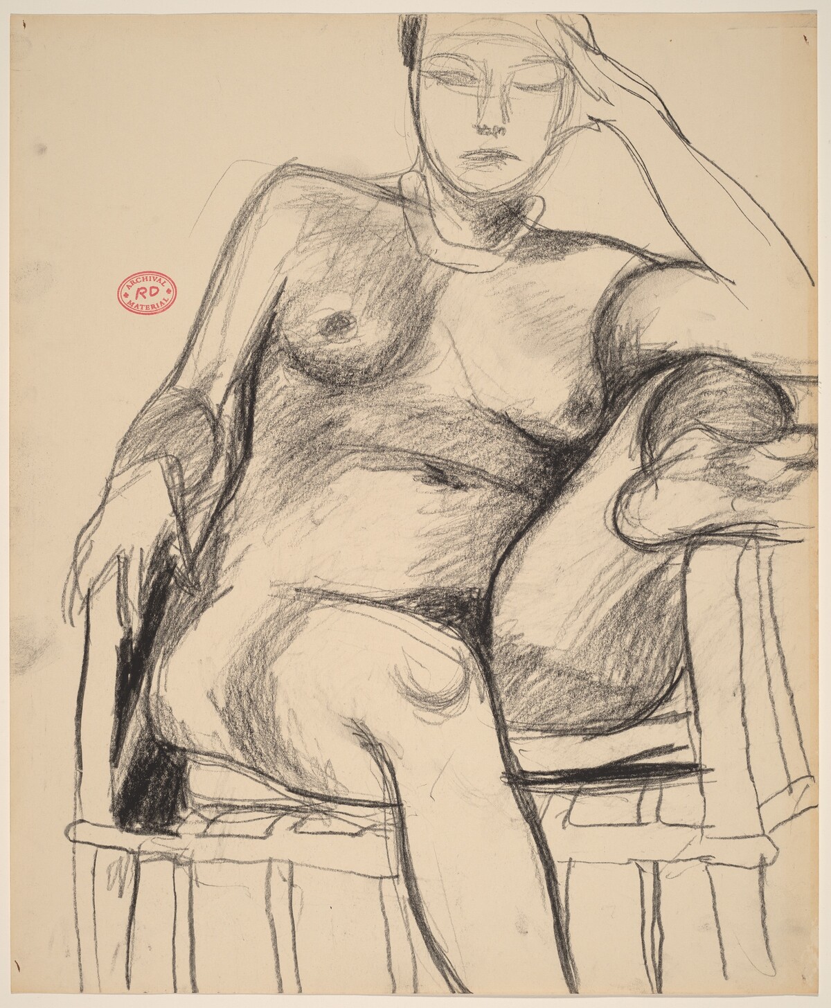 Untitled [seated female nude with left leg on chair arm] by Richard Diebenkorn