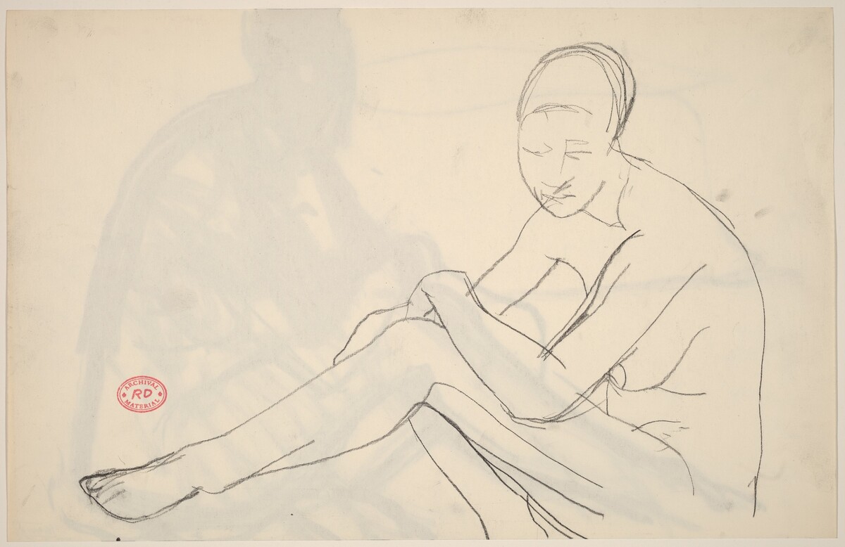 Untitled [nude seated with her left arm over her left leg] [recto] by Richard Diebenkorn