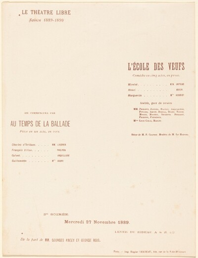 L'École des veufs; Au Temps de la ballade