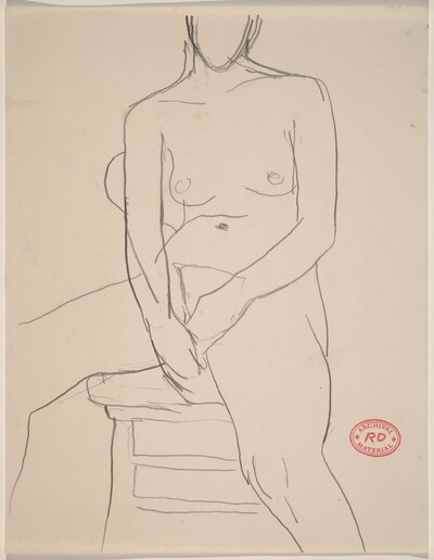 Untitled [nude seated with hands resting between her thighs]