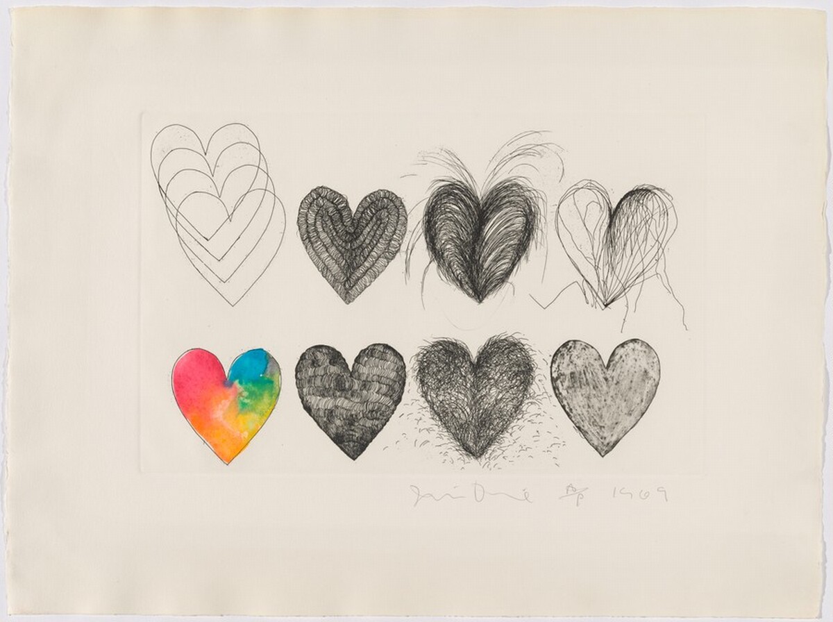 Hearts and a Watercolor by Jim Dine