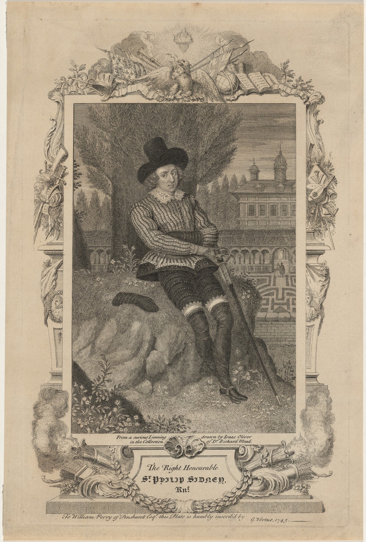 Sir Philip Sidney, Soldier and Poet by George Vertue after Isaac Oliver