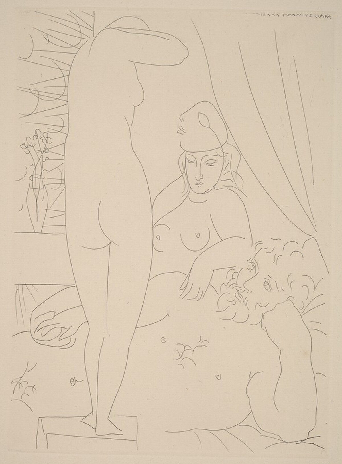 Sculptor Reclining with an Unmasked Model and Her Sculpted Representation (Sculpteur au repos avec modèle démasqué et sa représentation sculptée) by Pablo Picasso