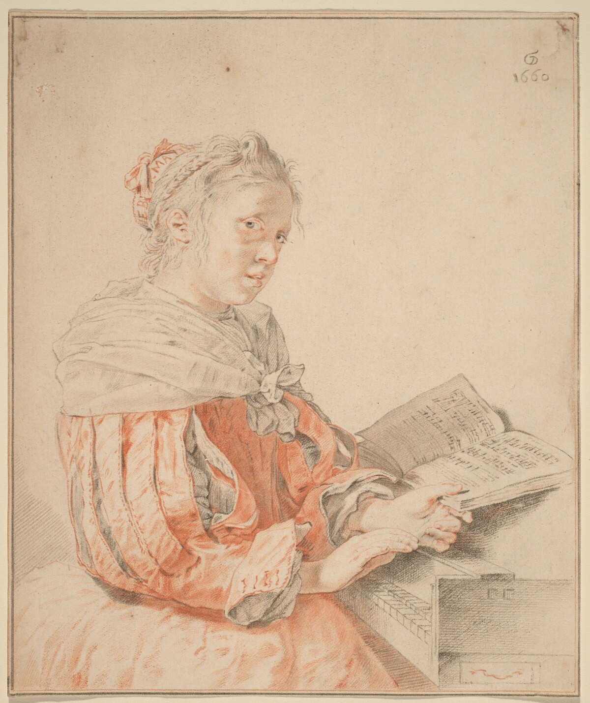 Young Girl at the Keyboard by Cornelis Ploos van Amstel (editor) and Johannes Kornlein (printmaker), after Jan de Bray (formerly Gerrit Dou)