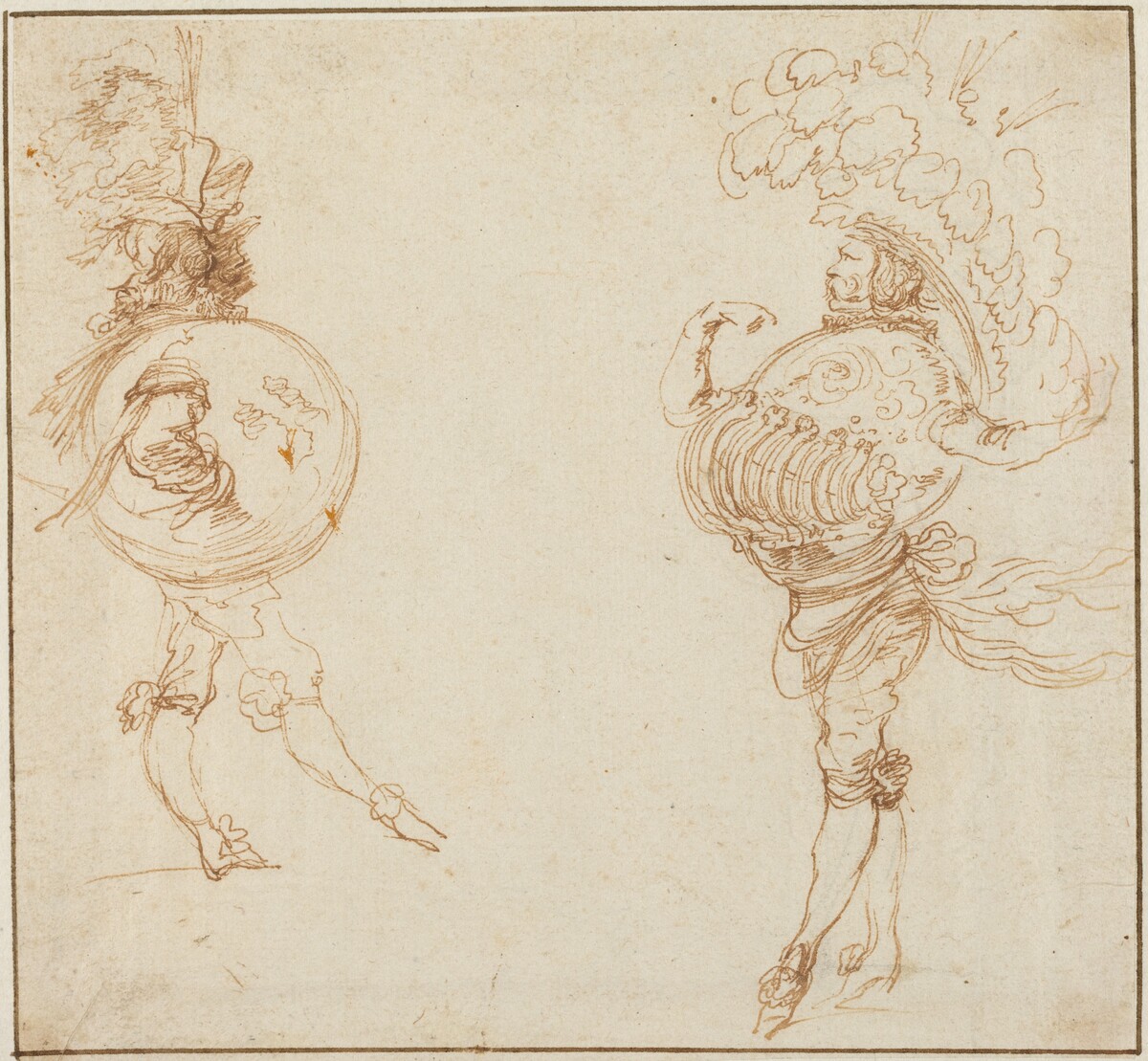 Two Men in Masquerade Costumes: The Earth and a Parade Helmet by Stefano Della Bella