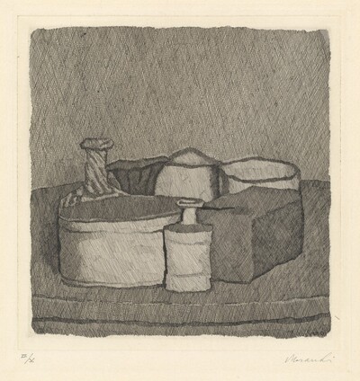 Still Life with Four Objects and Three Bottles
