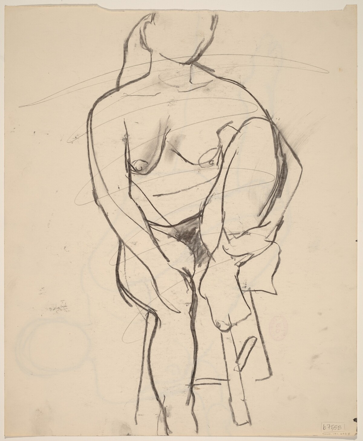 Untitled [seated nude with her left foot retracted onto stool seat] [verso] by Richard Diebenkorn