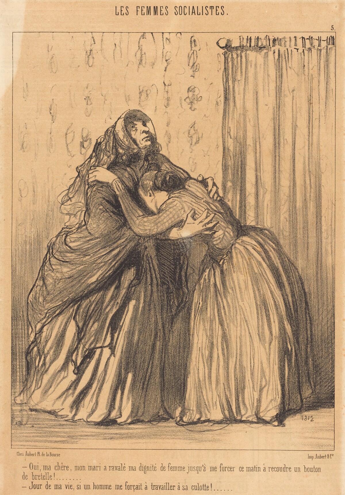 Oui, ma chère, mon mari a ravalé ma dignité... by Honoré Daumier