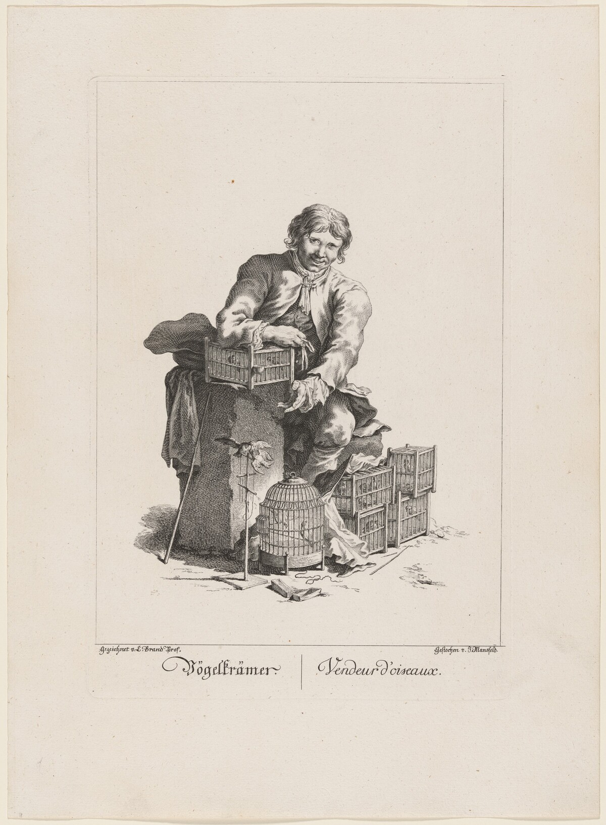 Vögelträmer (Bird Vendor) by Johann Georg Mansfeld, after Johann Christian Brand