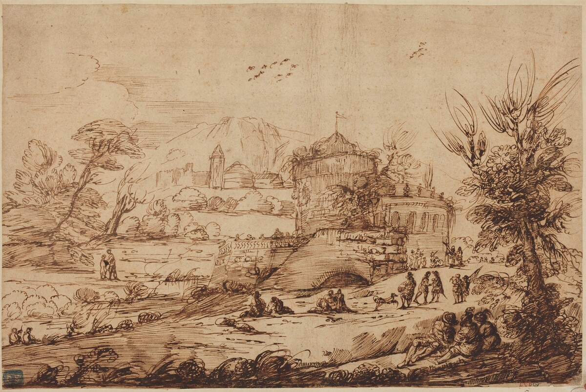 Landscape with Fortress and River by after Giovanni Francesco Barbieri, called Guercino