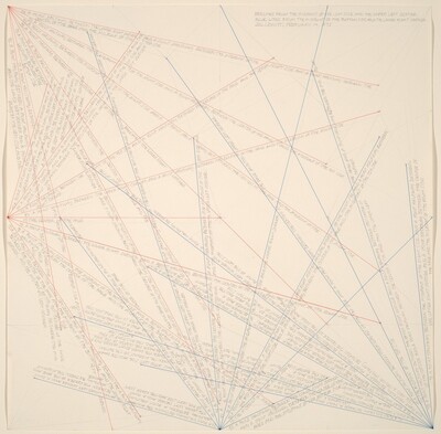Red Lines from Midpoint of the Left Side and the Upper Left Corner, Blue Lines from the Midpoint of the Bottom Side and the Lower Right Corner