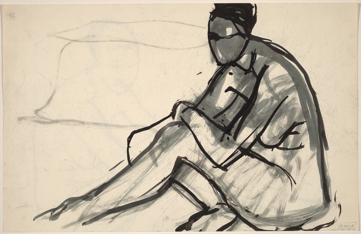 Untitled [nude seated with her left arm over her left leg] [recto] by Richard Diebenkorn