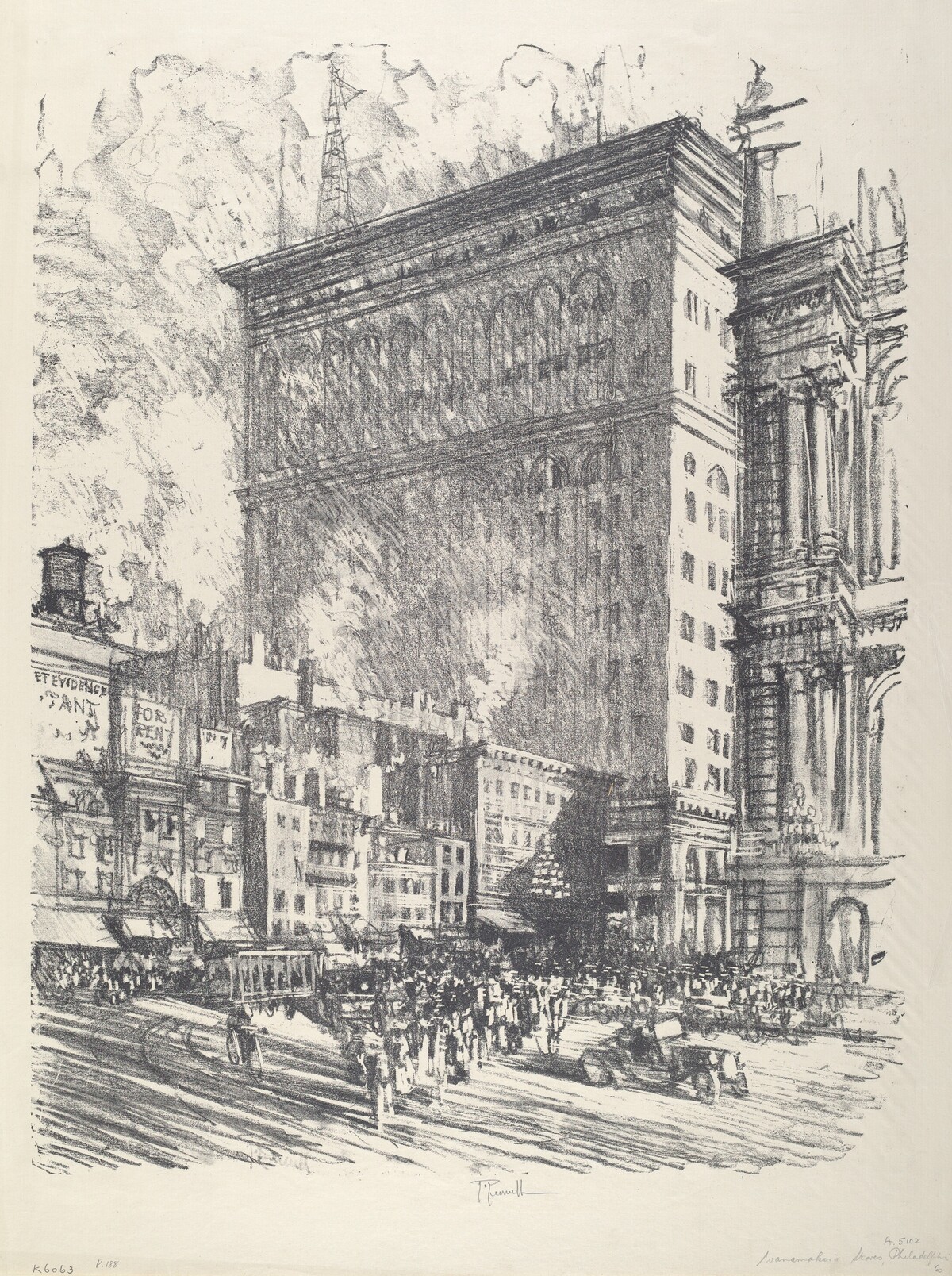 City Hall Square and Wanamaker Building by Joseph Pennell