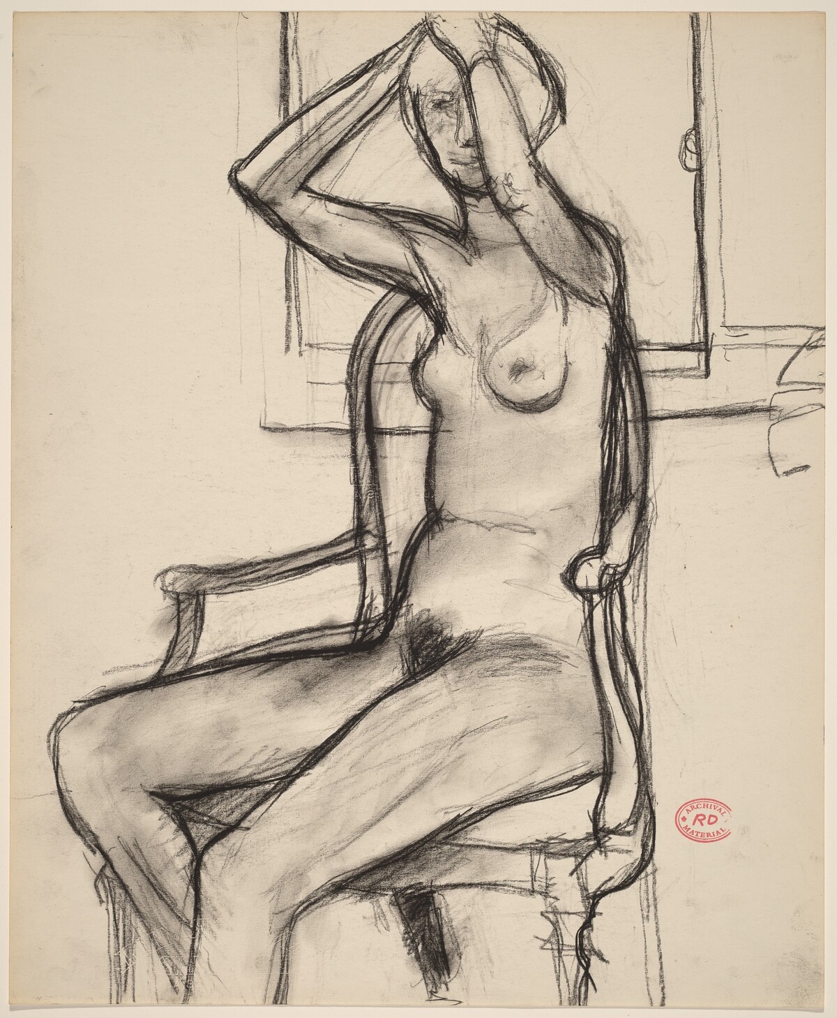 Untitled [nude in an armchair adjusting her hair] by Richard Diebenkorn