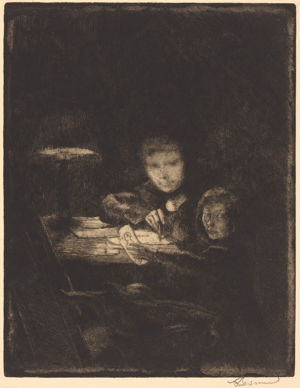 By the Lamp (Sous la Lampe) by Albert Besnard