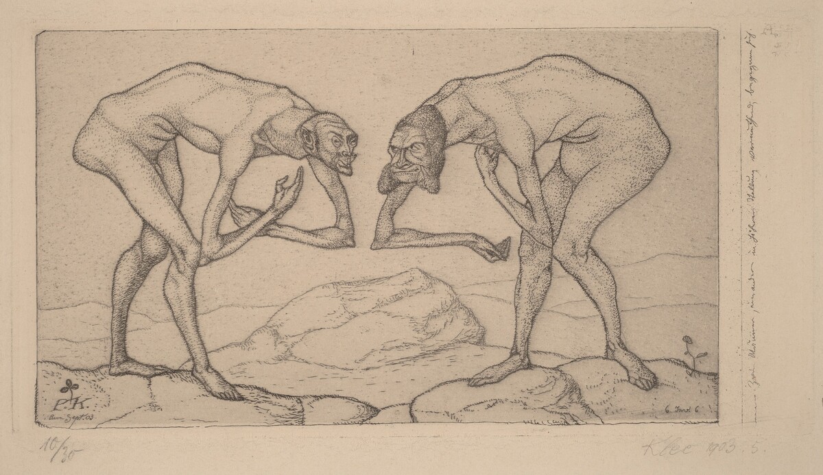 Zwei Männer, einander in höherer Stellung vermutend, begegnen sich (Two Men Meet, Each Believing the Other to Be of Higher Rank by Paul Klee