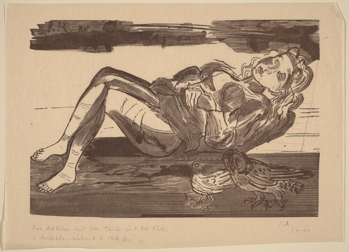 Das Madchen mit der Taube und der Eule by Imre Reiner