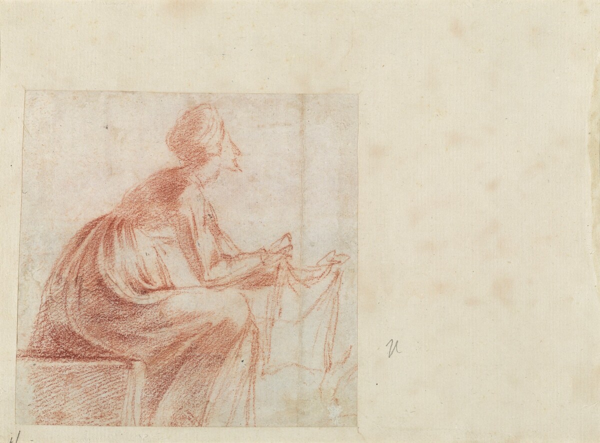 Woman Seated with a Piece of Cloth [verso] by Polidoro da Caravaggio