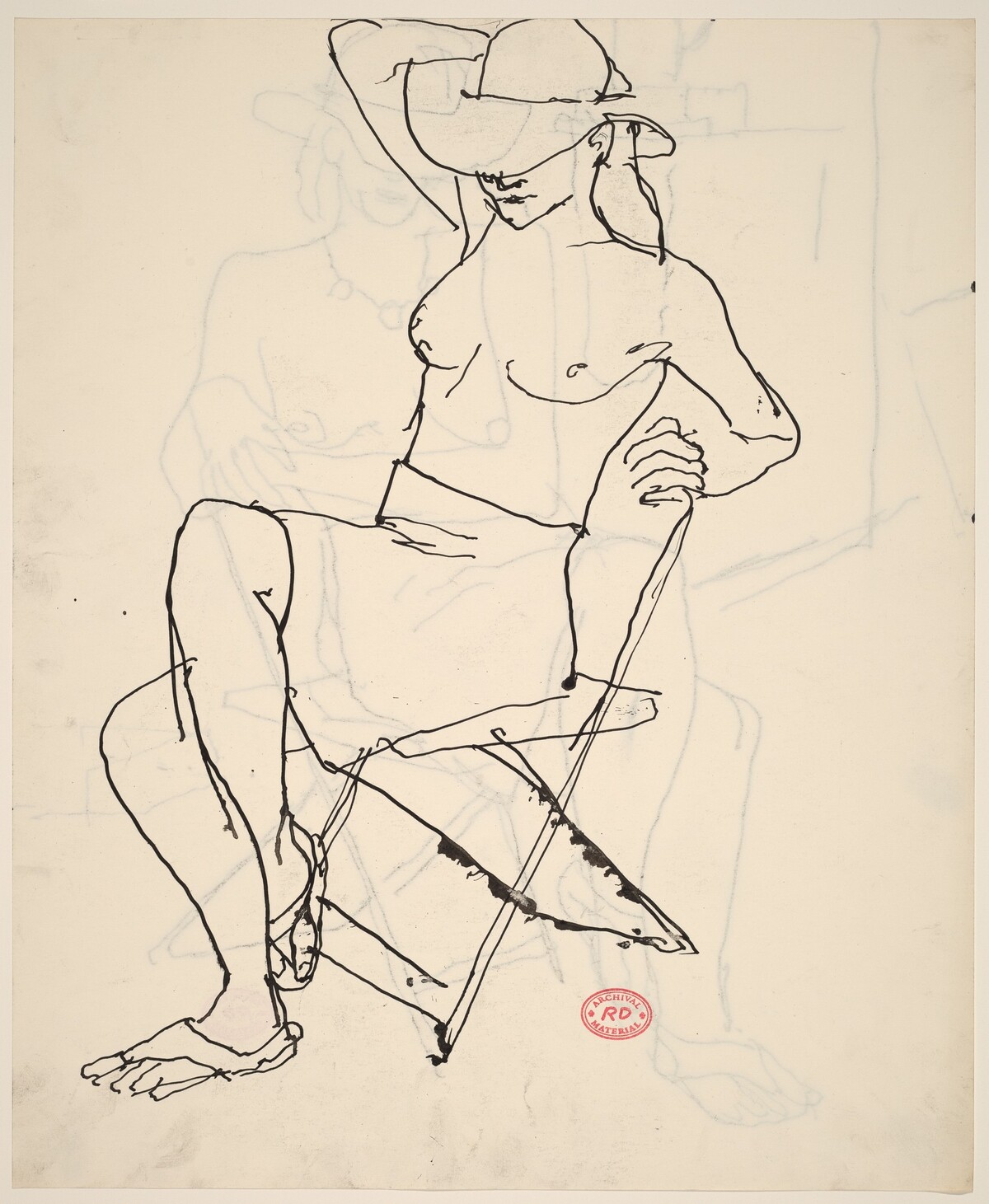 Untitled [partially nude woman seated wearing a hat] [recto] by Richard Diebenkorn