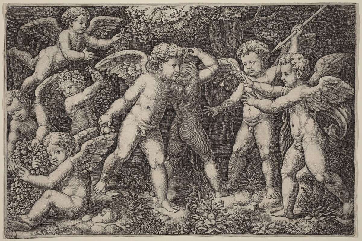 Putti Playing by Master of the Die after Raphael