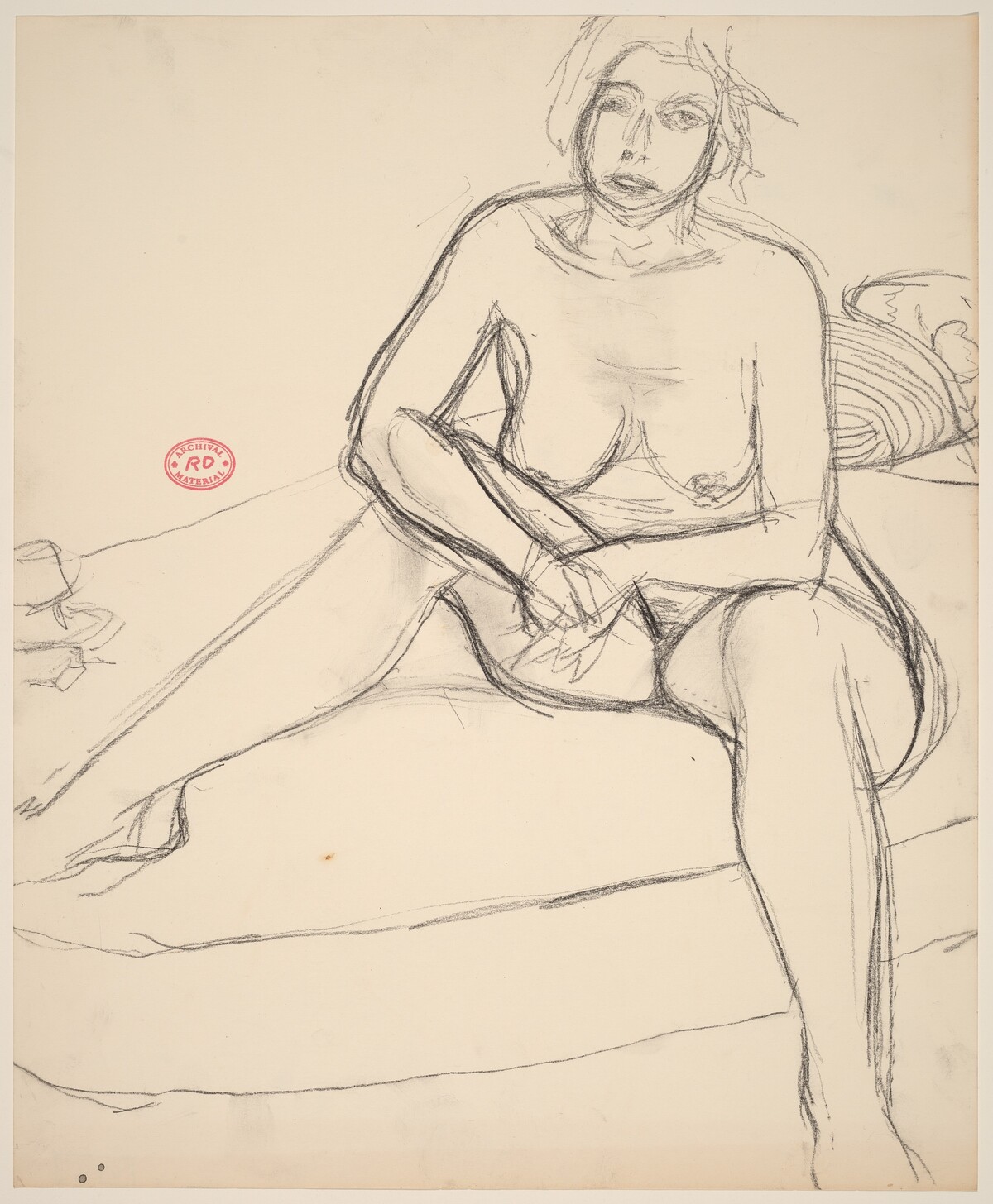 Untitled [female nude with clasped hands sitting on a bed] by Richard Diebenkorn
