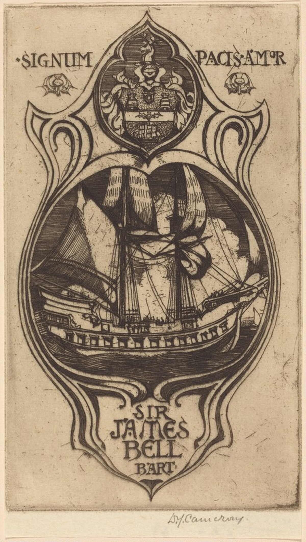 Bookplate of Sir James Bell, Bart by David Young Cameron