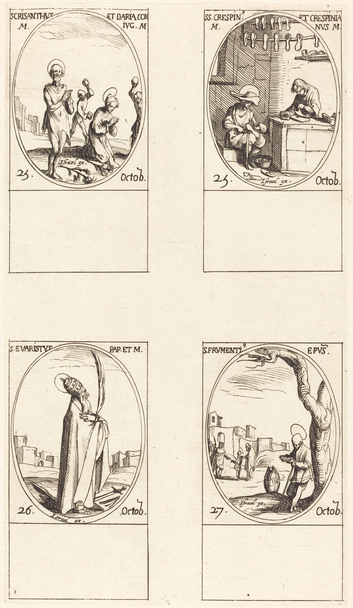 Sts. Chrysanthus & Daria; Sts. Crispin & Crispinian; St. Evaristus; St. Frumentius by Jacques Callot