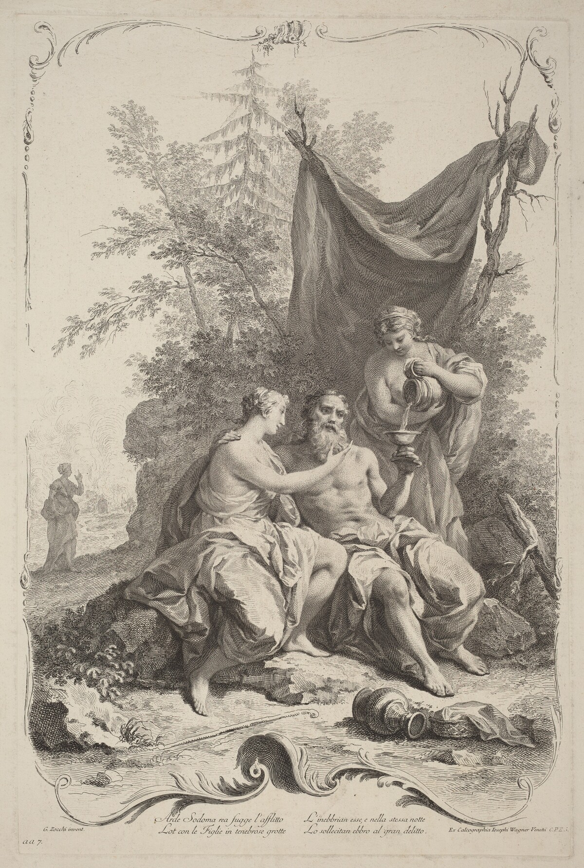 Lot and His Daughters by Joseph Wagner (publisher) after Giuseppe Zocchi